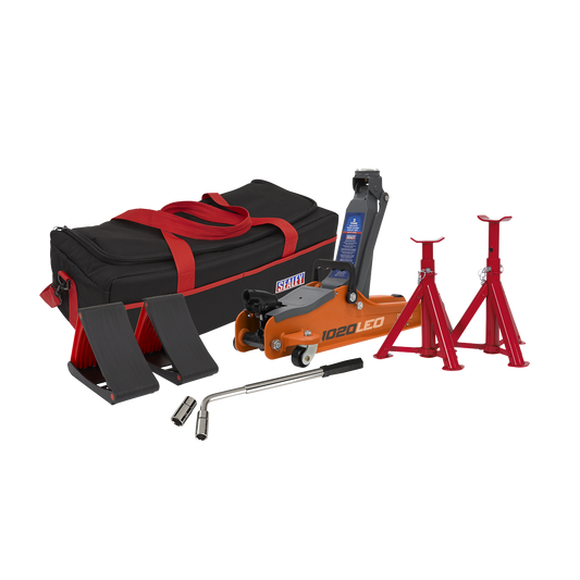 Low Entry Short Chassis Trolley Jack & Accessories Bag Combo 2 Tonne - Orange 1020LEOBAGCOMBO