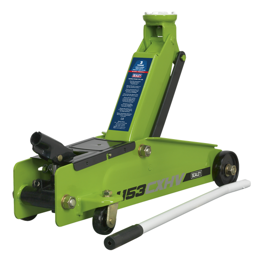 Heavy-Duty Long Reach Trolley Jack 3 Tonne - Green 1153CXHV