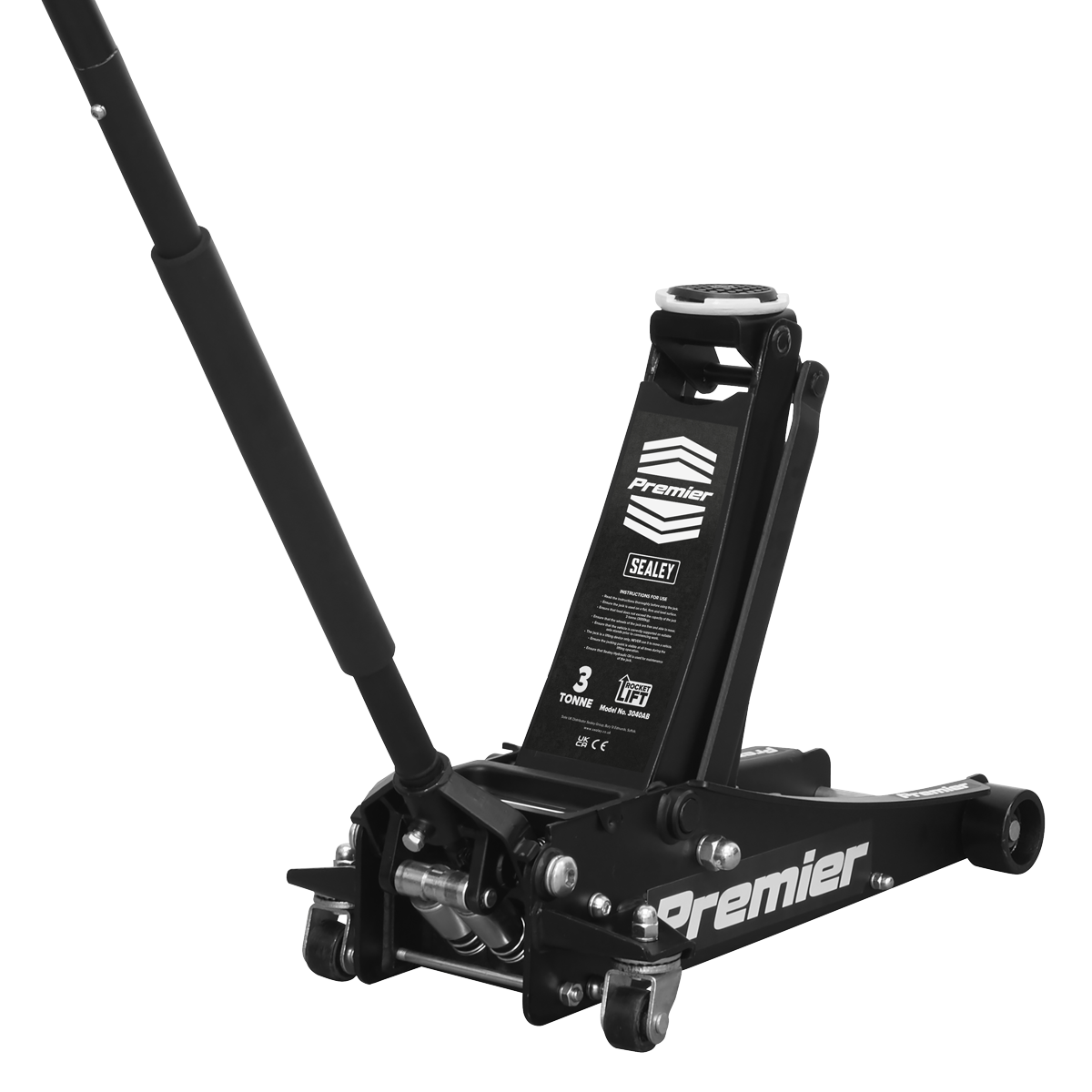 Premier Low Profile Trolley Jack with Rocket Lift 3 Tonne - Black 3040AB