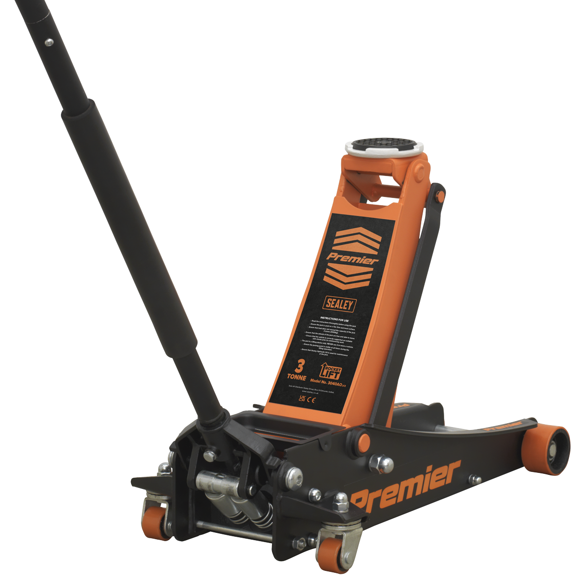 Premier Low Profile Trolley Jack with Rocket Lift 3 Tonne - Orange 3040AO