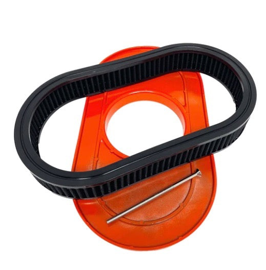 Air Cleaner 15" Oval 427CI Chequered Flag (Chevy Orange) ** - Belcher Engineering