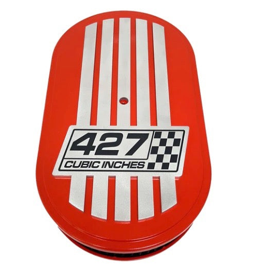 Air Cleaner 15" Oval 427CI Chequered Flag (Chevy Orange) ** - Belcher Engineering