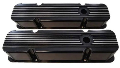 Valve Covers: SBC 1958-86 283-350 Finned (Black) Fabricated R6364BK