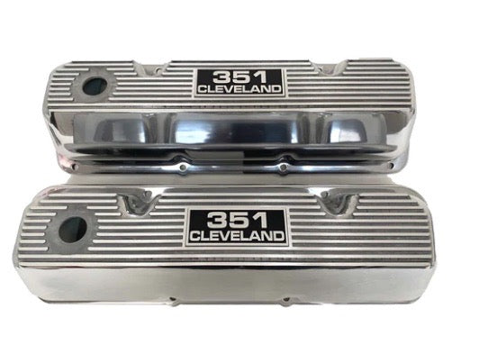 Valve Covers 351 Cleveland Logo Silver Polished** - Belcher Engineering