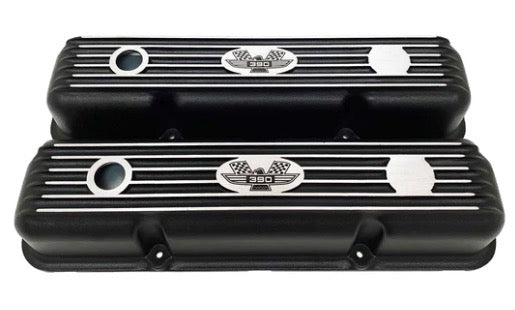 Valve Covers Ford FE 390 Logo Black Finned ** - Belcher Engineering