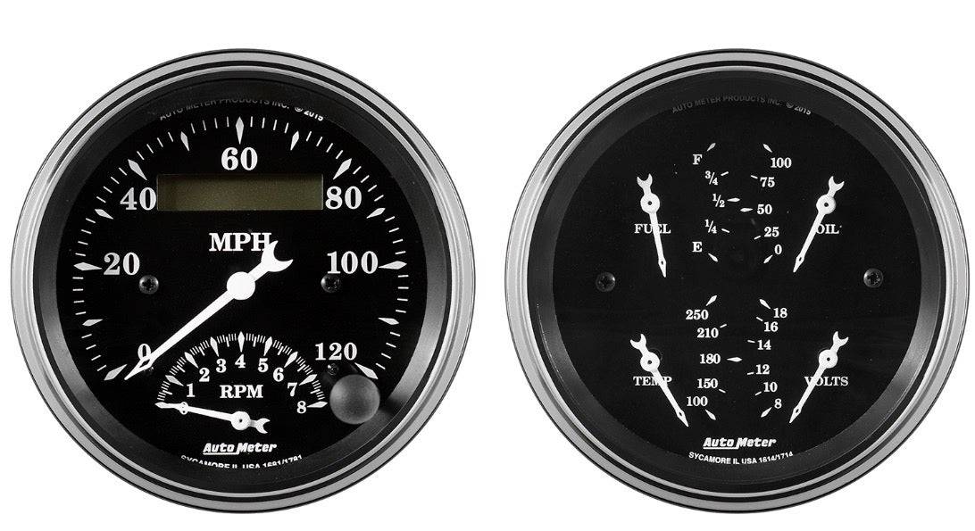 2 Piece Gauge Kit.  Old Tyme Black with Tach/Speedo 5"** - Belcher Engineering