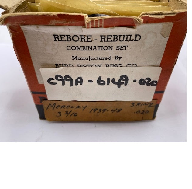 Mercury pistons rings (3 rings) for 3 3/16" bore. 20 thou oversize, 1939 to 1948. C99A-6149-20, C99A-6149, C99A-6149-020